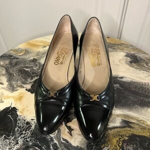 Vintage Salvatore Ferragamo Black Leather Pumps Size 6.5 Made in Italy